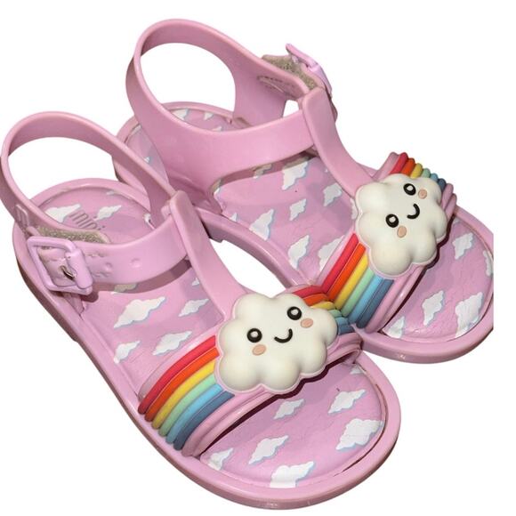 Mini Melissa Sunny Day Cloud Rainbow Sandals Toddler Sz 7 (Fits Like 6) Pink - Picture 1 of 10
